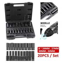 20PCS Deep Impact Socket Set 1/2 Inch Drive Metric 8 - 32mm Heavy Duty 6 Point Impact Socket - 黑色 - 查看 1