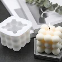1pc Silicone Candle Mold, 3D Cube And Small Ball Shape Gifts Birthday Graduation - White - View 5