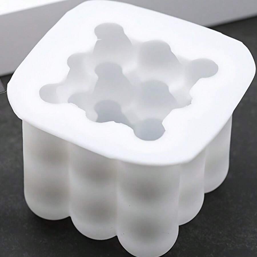 1pc Silicone Candle Mold, 3D Cube And Small Ball Shape Gifts Birthday Graduation - White - View 1