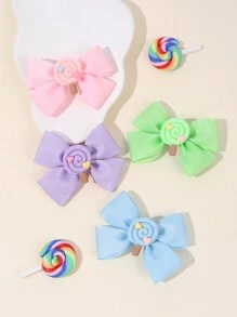 4 件装彩色蝴蝶结发夹，适合女孩，布艺糖果发夹，可爱发饰，适合女孩的礼物 - 彩色 - 查看 3