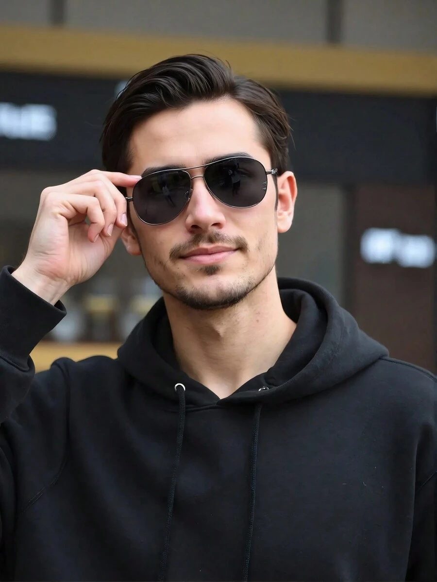 Unisex Retro Classic Aviator Sunglasses With Metal Frame, Fashion Decor For Outdoor Sports Cycling Travel Beach Driving Fishing UV Protection For Summer Beach Vacation,Outdoor,Travel - 黑色 - 查看 1