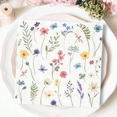 Conjunto de 16 guardanapos descartáveis de 16,5 cm com estampa floral, ideais para piqueniques, casamentos, chás de panela, festas de aniversário de 1 ano e muito mais.