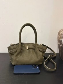 2025 New Vintage Fashion Pleated Small Tote Bag, Minimalist Commuter Shoulder Crossbody Bag - Green - View 4