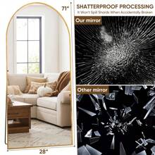 suidia Arched Full Length Mirror With Stand, Full Body Mirror, Stand Up Mirror, Standing Mirror Full Length, Aluminum Alloy Frame Floor Mirror, Shatterproof Glass, Free Standing, Wall-Mounted Or Leaning Design, Modern Home Decor For Bedroom, Living Room, Or Dressing Room, Available In Black And Gold Gifts Back To School Room Decor School Supplies - 黑色 - 查看 7