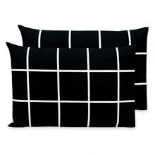 Kit 2 Printed Pillowcases With Zipper For Percal Flex Satin Touch Pillow - Black Grid - View 1