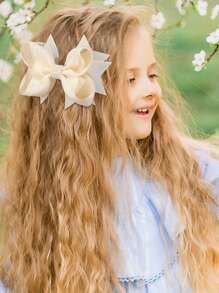 2pcs Cream Colored Bow Hair Clips, Suitable For Girls, Multi-Layer Solid Bow Hair Clips With Tails, Faux Pearl And Lace Decor Hair Clips, Alligator Clips, Party/Wedding Hair Accessories, Gift For Girls (Beige) - Multicolor - View 6