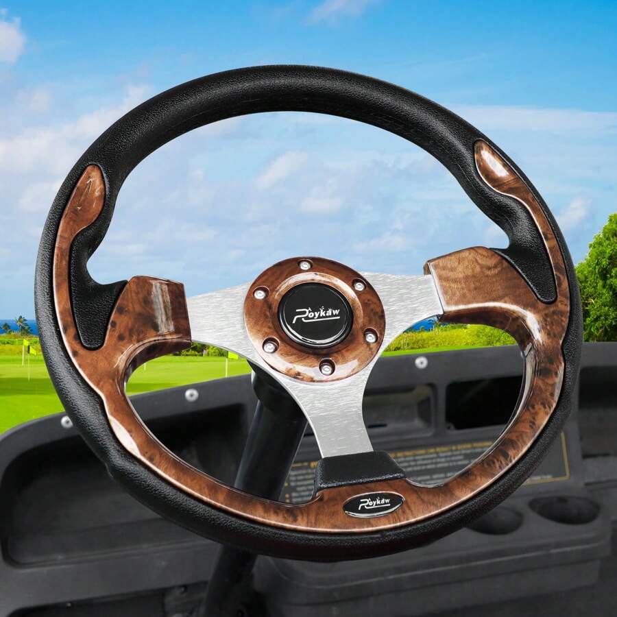 Roykaw Universal Golf Cart Steering Wheel Compatible With EZGO TXT, RXV/Club Car DS, Precedent, Tempo, 12.5 Inch Classic Steering Wheel With PVC Leather Grip - Hạt gỗ - Xem 1