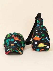 2pcs/Set Kid's Cartoon Dinosaur Print Baseball Cap + 1pc Random Cut Dinosaur Print Crossbody Bag, Cute & Fun, Suitable For Daily Wear, Outdoor, Graduation, Back To School, Children's Holidays, Dopamine Outfit - Multicolor - View 9