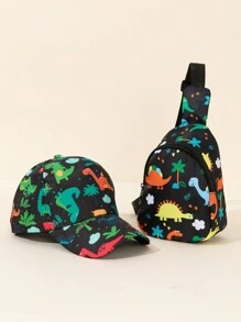 2pcs/Set Kid's Cartoon Dinosaur Print Baseball Cap + 1pc Random Cut Dinosaur Print Crossbody Bag, Cute & Fun, Suitable For Daily Wear, Outdoor, Graduation, Back To School, Children's Holidays, Dopamine Outfit - Multicolor - View 10