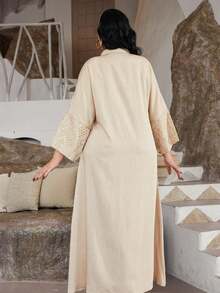 Elegant Embroidered Beaded Abaya Dress, V-Neck, Luxurious Design, Suitable For Saudi National Day, Latest 2025 Collection