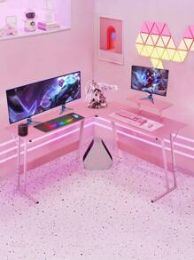 L Shaped Desk Corner Gaming Desk Computer Desk With Large Desktop Studying And Working And Gaming For Home And Work Place - Pink - View 1
