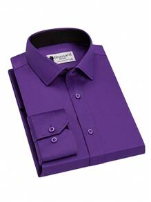 Men's Dress Shirt With Elastic Band The Professional Casual Shirt Anti-Wrinkle High Quality No Iron - 紫色 - 查看 1