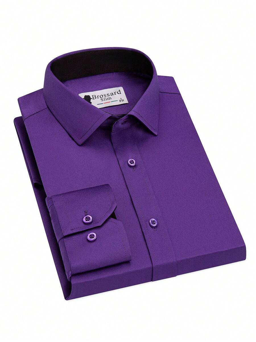 Men's Dress Shirt With Elastic Band The Professional Casual Shirt Anti-Wrinkle High Quality No Iron - 紫色 - 查看 1