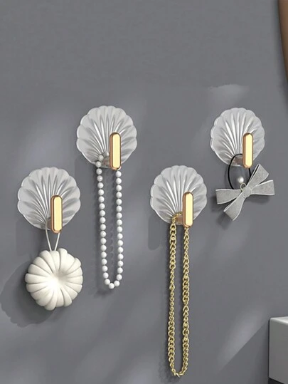 2/4/8pcs Shell Shaped Hooks, Sticky Hooks, Waterproof Self Adhesive Wall Hooks, Perfect For Hanging Towels, Keys Coats In Kitchen Bathroom Bedroom