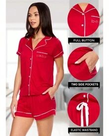 Bebe Pajama Set For Women, Stretch Rayon Knit Short Sleeve PJs For Women Set, Ladies Pajamas Sets - Cabernet - View 2