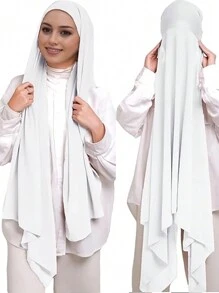 1pc Women Abaya Accessories Easy Wear Modal Lined Instant Hijab Caps, Solid Color Chiffon For Dress - Multicolor - View 7