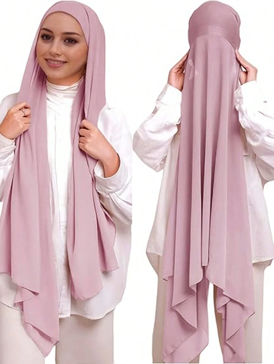 1pc Women Abaya Accessories Easy Wear Modal Lined Instant Hijab Caps, Solid Color Chiffon For Dress - Multicolor - View 1
