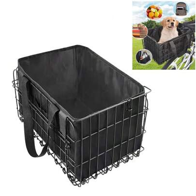 Rear Bike Basket, Folding Metal Bicycle Basket, Rear Rack Basket With Removable Liner Bag & Reflective Sheet For Commuter Grocery Shopping Picnic