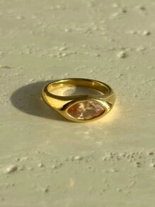 Anel de Pedra Preciosa Ouro 18K, Anel de Sinete, Anel de Cristal Solitário Ouro, Anel Declarativo, Presente para Ela no Dia dos Namorados