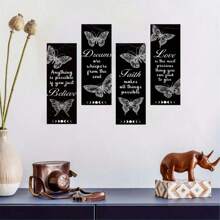 4 piezas Decoración de pared de panel de madera con mariposas negras, placas decorativas rústicas, placas decorativas de primavera, decoración del hogar, decoración de habitación, placas decorativas para habitación de señoras, regalos para señoras, regalos para mamá, decoraciones para fiesta de cumpleaños