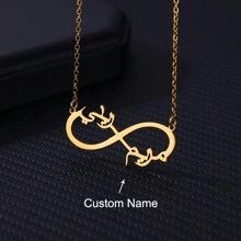 定制双心双名无限项链 男女款不锈钢定制项链吊坠个性颈链珠宝生日礼物