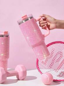 Cốc thép không gỉ 40 Oz cho ô tô, cốc Rhine-Diamond và cốc Sippy, 1 bình nước cách nhiệt chân không, thích hợp cho gia đình, văn phòng hoặc ô tô, cốc tái sử dụng, nắp lật chống rò rỉ Sippy (hồng, đen, xanh lá, tím, xanh dương) quà tặng cho ngày lễ Giáng sinh, ngày lễ tình nhân, ngày của mẹ - Nhiều màu - Xem 3