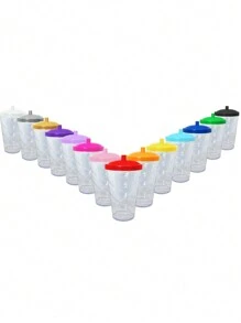 15 Twister Cups 400ML Colored Lid And Transparent Straw - 橘色水晶玻璃 - 查看 2