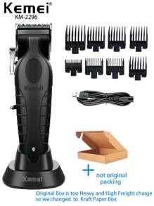 Kemei Cortapelos eléctrico KM-2296 con base de carga, cortapelos ajustable recargable por USB inalámbrico para uso en salón, barbería o familiar, con gran capacidad de 2500mAh, cuchilla engravada y cortadora de cabello para uso diario de hombres.