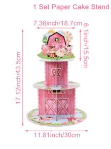 1 套粉色农场动物主题装饰蛋糕架、6 件蛋糕纸围、蛋糕架多层蛋糕托盘、生日节日活动派对装饰品、DIY 蛋糕装饰用品、派对用品蛋糕装饰、甜点食物装饰蛋糕边缘、纸杯蛋糕包装纸、食物托盘食物盒、帕蒂小礼物 - 農場動物 - 查看 13