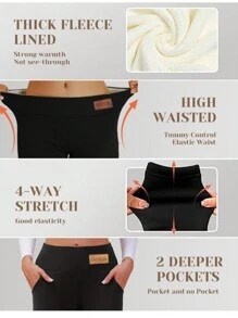 2PCS Thermal Lined Leggings Women - Thick Soft High Waisted Black Tummy Control Thermal Warm Velvet Pants For Cold Winter - 2 chiếc (đen + xám) - Xem 4