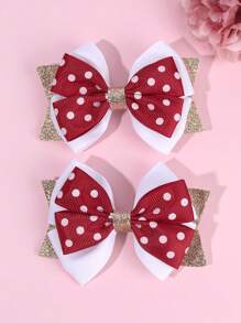 2PCS Christmas Hair Bows Hair Clip Ribbed Duck Billed Clip Color Contrasting Hair Clip For Girls And Teen Fashion Cute Party Hairpins - Multicolor - View 3