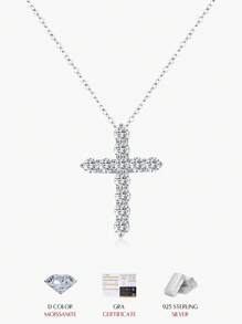 MODIAN D 色莫桑石项链 925 纯银精致十字链吊坠项链 女士精美珠宝礼物
