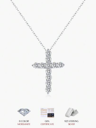MODIAN MODIAN D Color Moissanite Necklace 925 Sterling Silver Exquisite Cross Link Chain Pendant Necklace For Women Fine Jewelry Gift