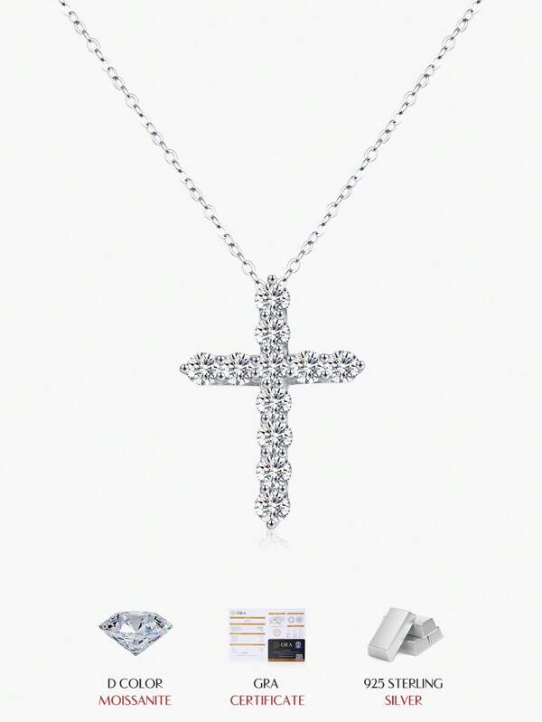 MODIAN Collar de Moissanita de color D con cadena exquisita de eslabones cruzados de plata de ley 925 para mujer, joyería fina como regalo