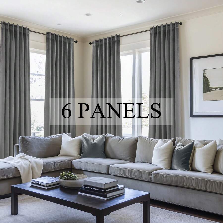 Topfinel 6 Panels Velvet Curtains Blackout Rod Pocket Back Tab Curtains For Living Room Bedroom Thermal Insulated Soundproof Window Drapes Room Darkening Privacy Home Decor Machine Washable - 灰色 - 查看 1
