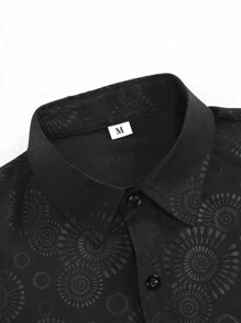 Men's 2024 Casual Geometric Print Single-Breasted Black Long Sleeve Shirt