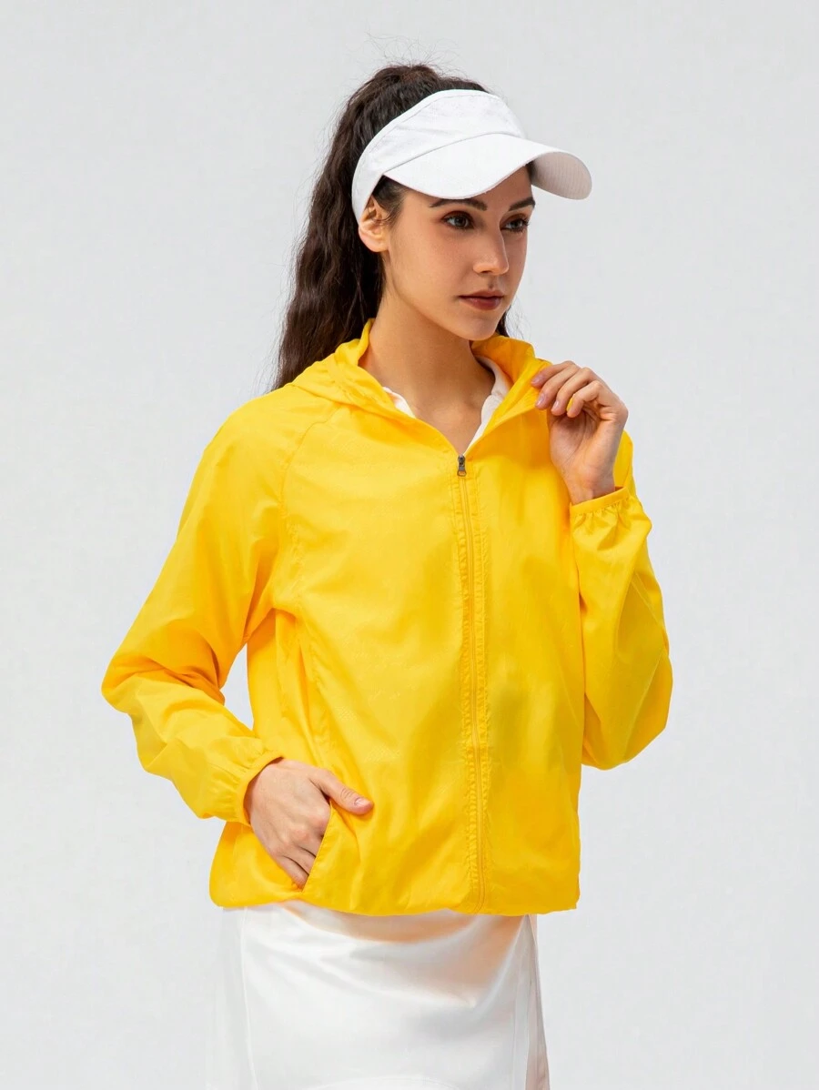 1pc Women's Lightweight Hooded Multi-Pocket Outdoor Sports Jacket For Summer, Beach Wear, Running, Cycling, Casual Outdoor Sportswear