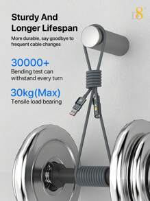 D8 240W 3-In-1 Portable Charging Cable ,High-Lighted LED Night Lamp A Light Feature For Illumination. ,USB C Charger Cable Fast Charge - Grey - View 7