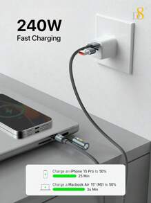 D8 240W 3-In-1 Portable Charging Cable ,High-Lighted LED Night Lamp A Light Feature For Illumination. ,USB C Charger Cable Fast Charge - Grey - View 3