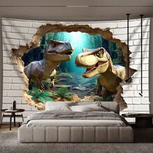 Giant Dinosaur Breaking Through Wall Tapestry - Made Of Polyester Fiber, No Installation Required, Suitable For Living Room, Bedroom, Office Decor And Party Background - Multicolor - View 5