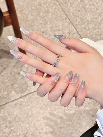 10 Pcs Luxury Handmade Press On Nails Middle Oval False Nails Butterfly Starlight Design False Nails With 3-Piece Tool Adhesive Nail Glue Tabs Suitable For Ladies And Girls To Attend Holiday Parties. Nail Supplies Nails