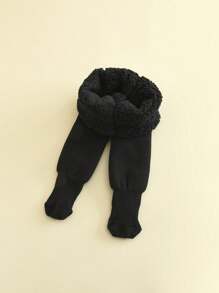 1條女童緊身褲,白色/黑色保暖幼童打底褲 - 黑色 - 查看 12