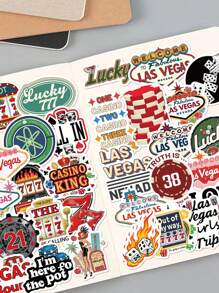 50pcs Las Vegas Stickers PVC Gift Cartoon Creative Decoration Scrapbook Laptop Luggage Guitar Water Cup Phone Case DIY Decal,School Supplies,Back To School - Multicolor - View 3