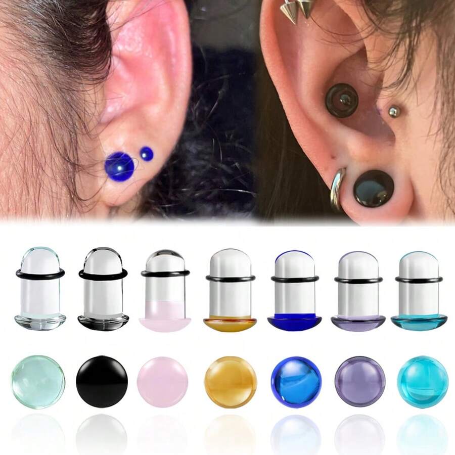 10个/18个/套 黑色单喇叭玻璃耳塞扩耳器，短锥形耳廓扩张器，舒适耳廓扩张器带橡胶圈，疯狂圆顶人体穿刺饰品套装 - 玻璃套裝 - 查看 1