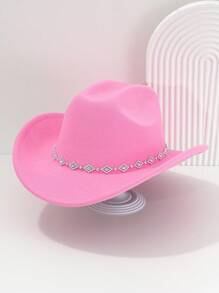 1pc Women's Solid Color Diamond Shaped Sequined Decoration Western Cowboy Hat, Elegant Casual Small Hat Suitable For Daily Use, Travel, Parties And Jazz Boho Cowboy Hat Cowgirl Hat Halloween