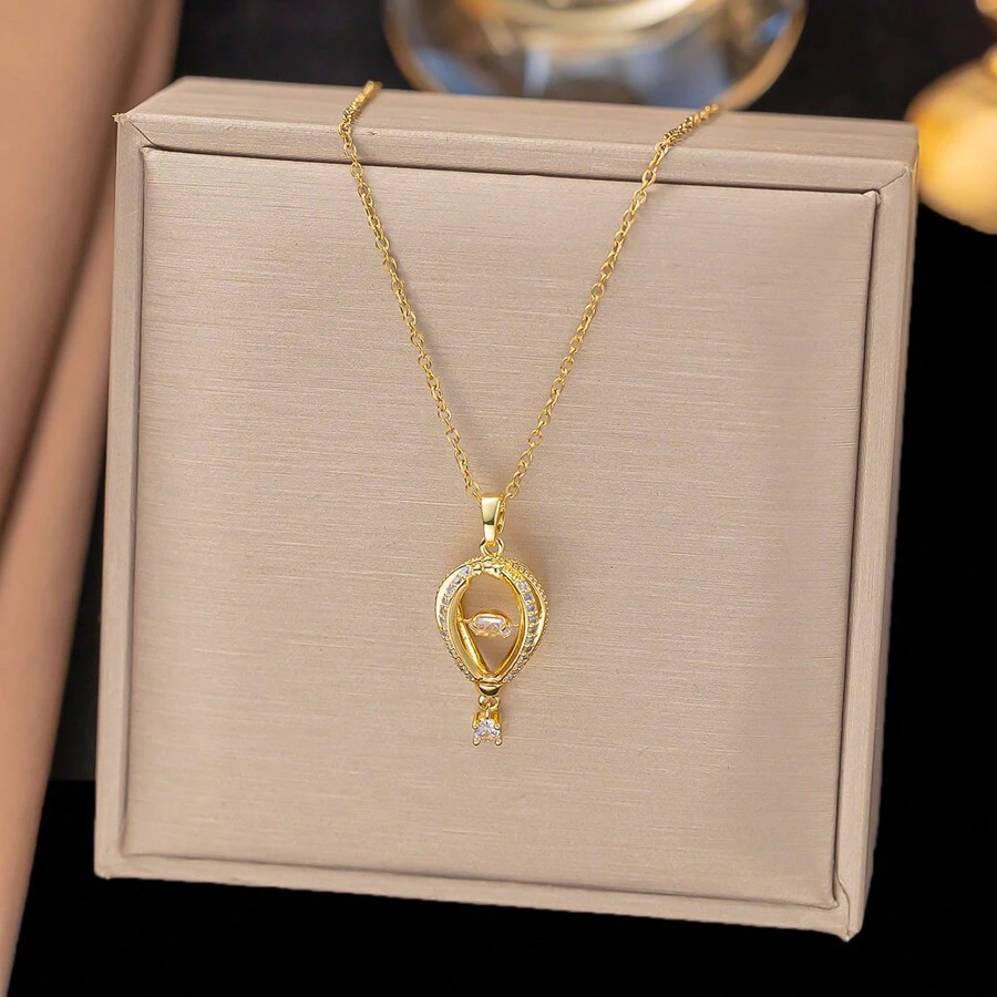 1 件不锈钢浪漫热气球吊坠项链，复古优雅时尚休闲适合斋月假期、日常穿着、街头派对、礼物（OPP 袋和礼品盒仅供拍摄） - 金黃色 - 查看 1