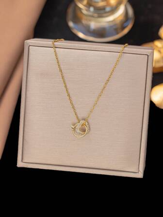 1pc Stainless Steel Jewelry Heart-Shaped Pendant Necklace, Vintage Romantic Fashionable Casual Suitable For Ramadan, Holidays, Daily Commute, Street, Party, Gift (OPP Bag And Gift Box Only For Shooting)