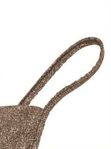 Women Spring And Summer Crop Top, Black Shiny Spaghetti Straps Low Cut V-Neck Form-Fitting Tank Top For Girls - Gold - View 5