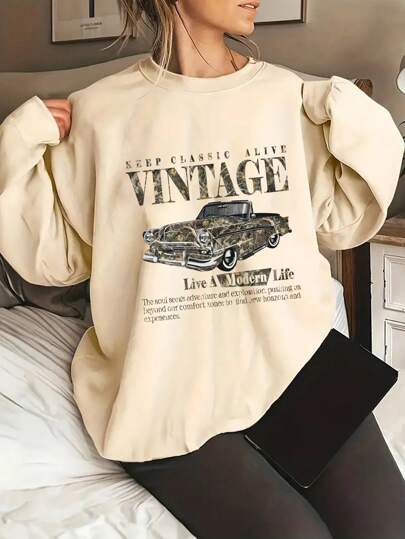 Große Größen Camouflage Sport Auto Muster, apricotfarbener Langarm Rundhals Kapuzenpullover Lässig, Herbst- und Winterbekleidung für Frauen