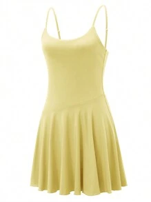 Women's Mini Skater Dress Sleeveless Spaghetti Strap Scoop Neck Flowy Dress Summer Party Dress - Yellow - View 2